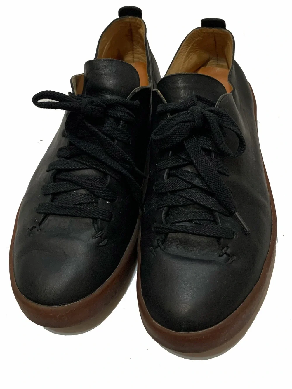FEIT Black Leather Low-Top Sneakers with Brown Rubber Sole